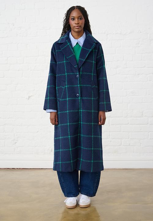 Me&B - Melton Coat Grid- Ink/Green