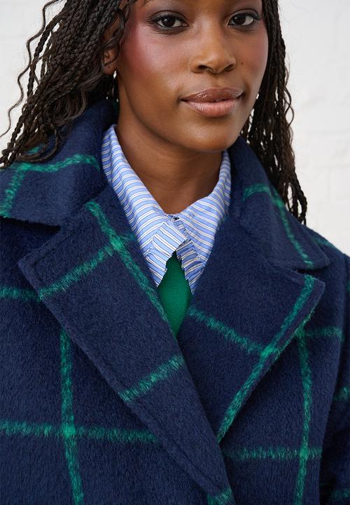 Me&B - Melton Coat Grid- Ink/Green