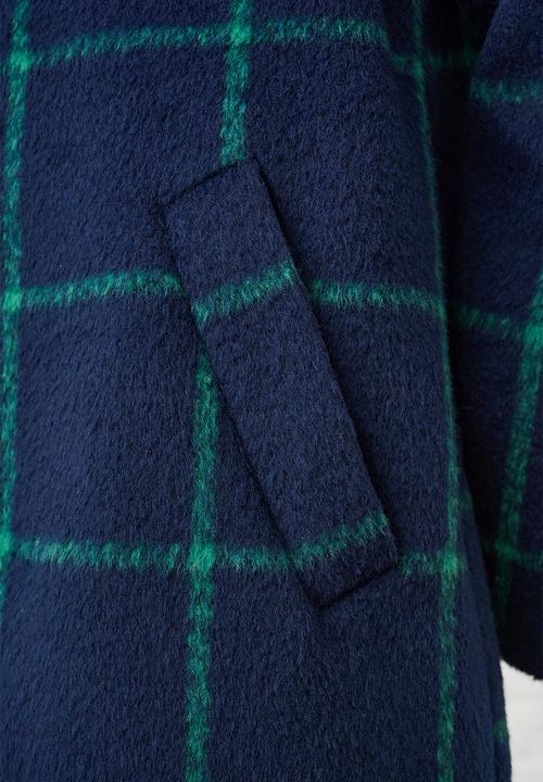 Me&B - Melton Coat Grid- Ink/Green