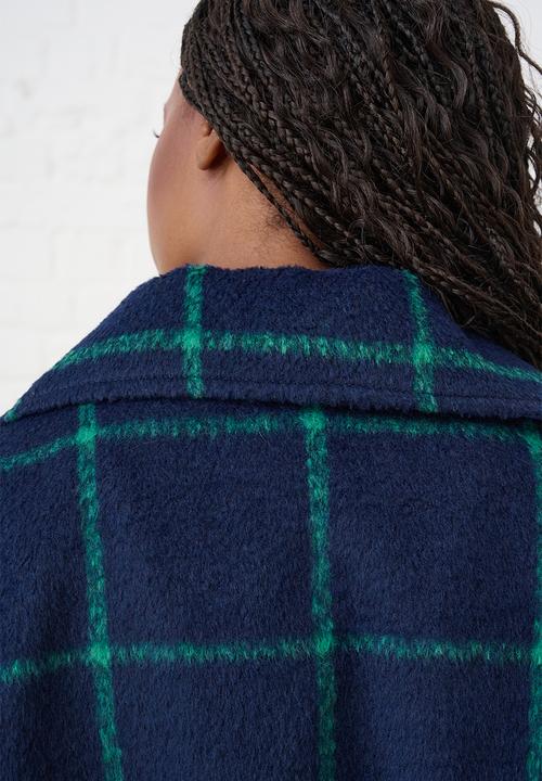 Me&B - Melton Coat Grid- Ink/Green