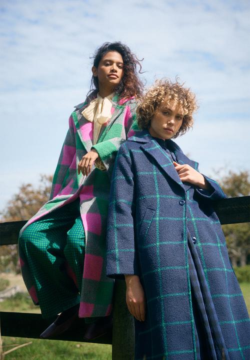 Me&B - Melton Coat Grid- Ink/Green