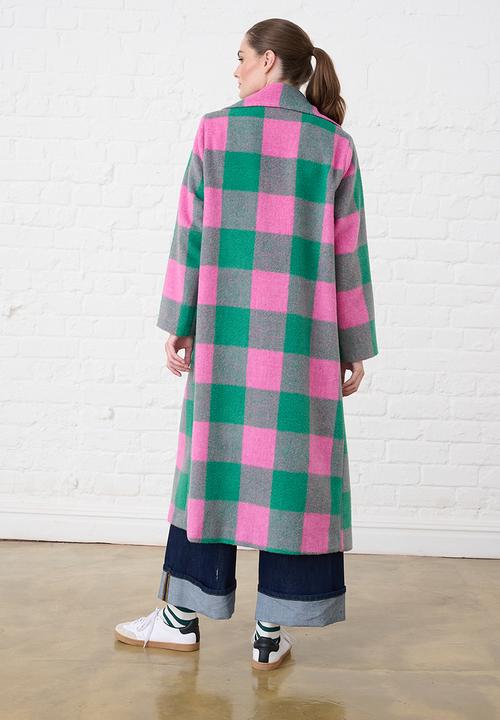 Me&B - Melton Coat Check - Pink/Green