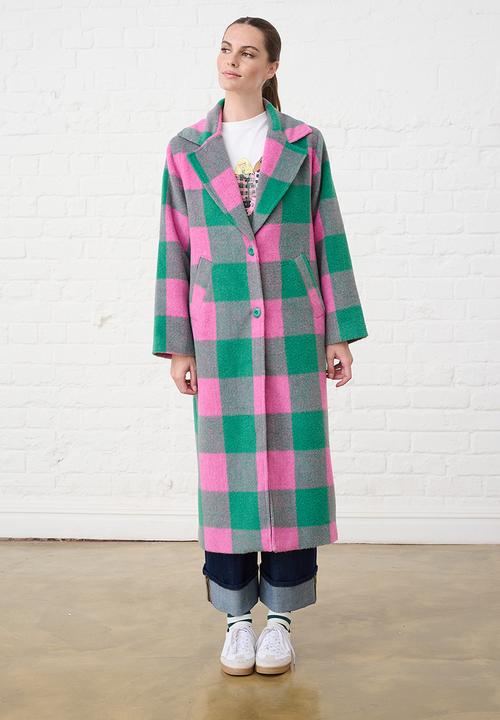 Me&B - Melton Coat Check - Pink/Green