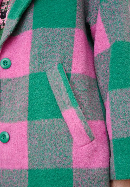 Me&B - Melton Coat Check - Pink/Green