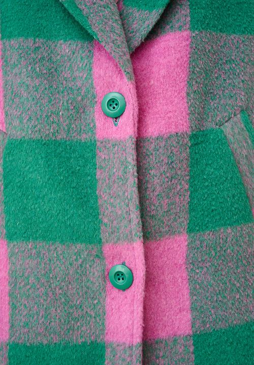 Me&B - Melton Coat Check - Pink/Green