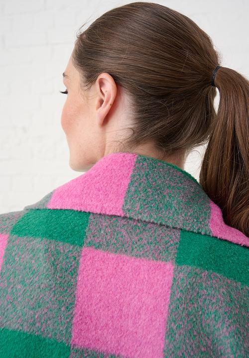 Me&B - Melton Coat Check - Pink/Green