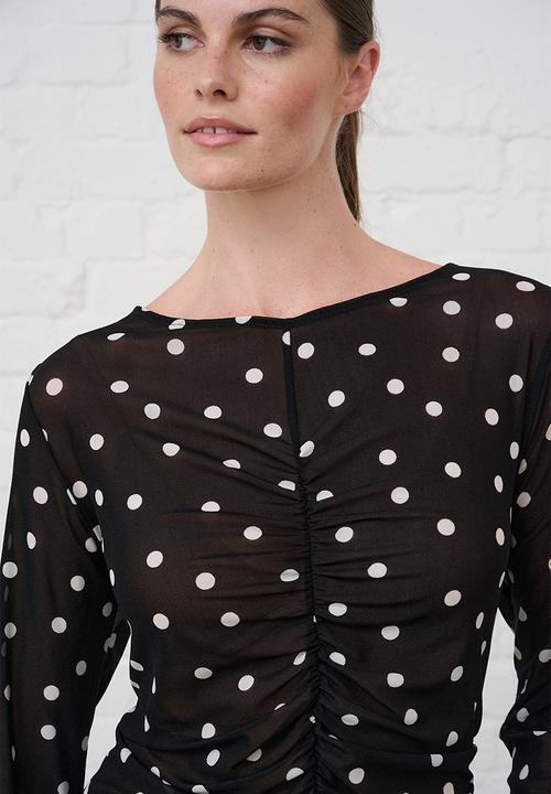 Me&B - Ruched Front Mesh Top - Black