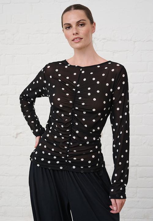 Me&B - Ruched Front Mesh Top - Black