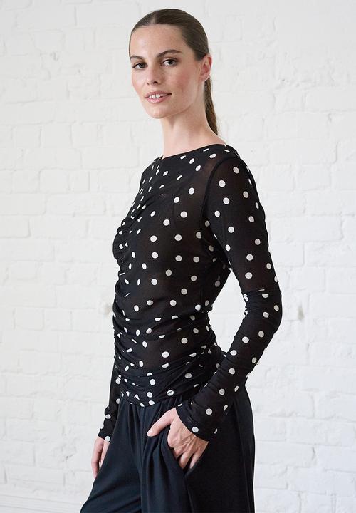 Me&B - Ruched Front Mesh Top - Black