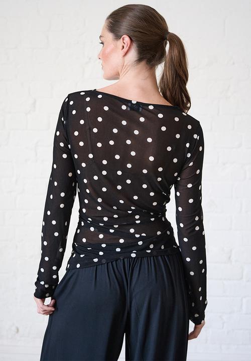 Me&B - Ruched Front Mesh Top - Black