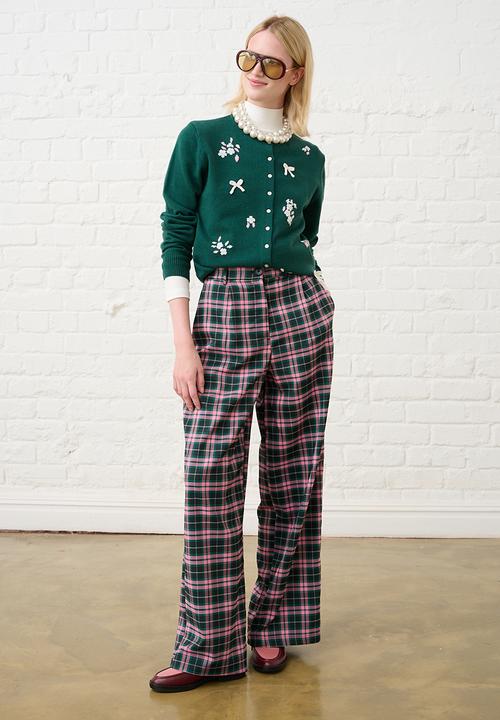 Me&B - Check Straight Leg Trousers - Pink/Green