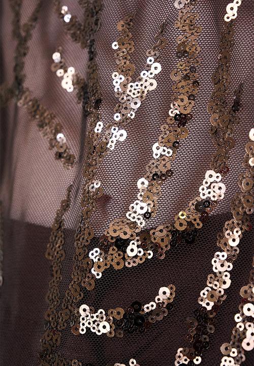 Me&B - Mesh Sequin Top - Chocolate