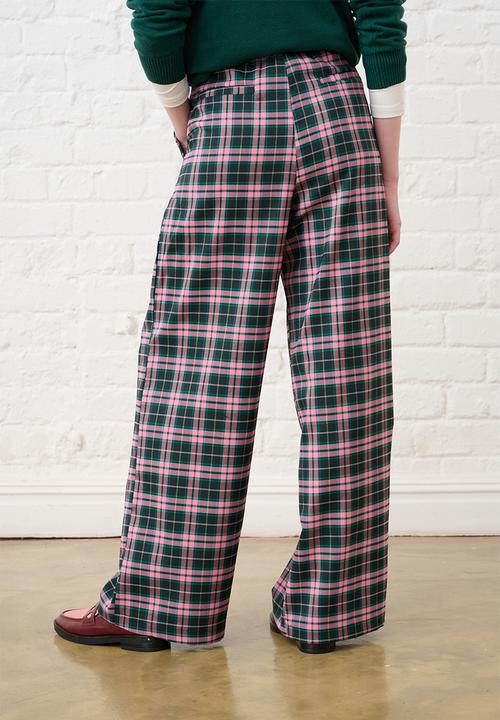 Me&B - Check Straight Leg Trousers - Pink/Green
