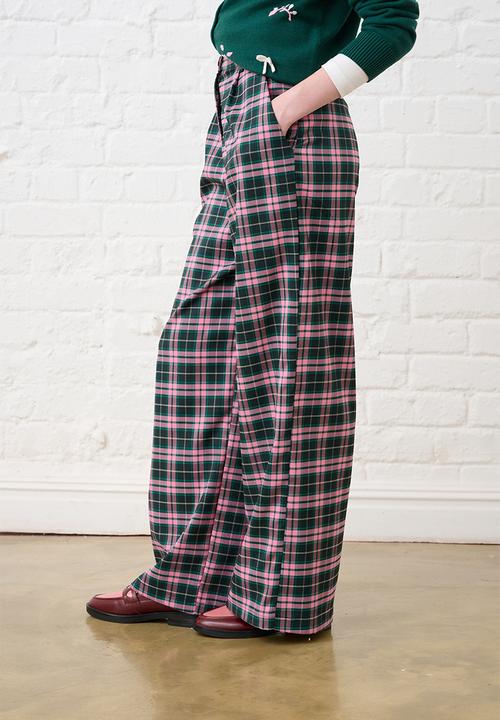 Me&B - Check Straight Leg Trousers - Pink/Green