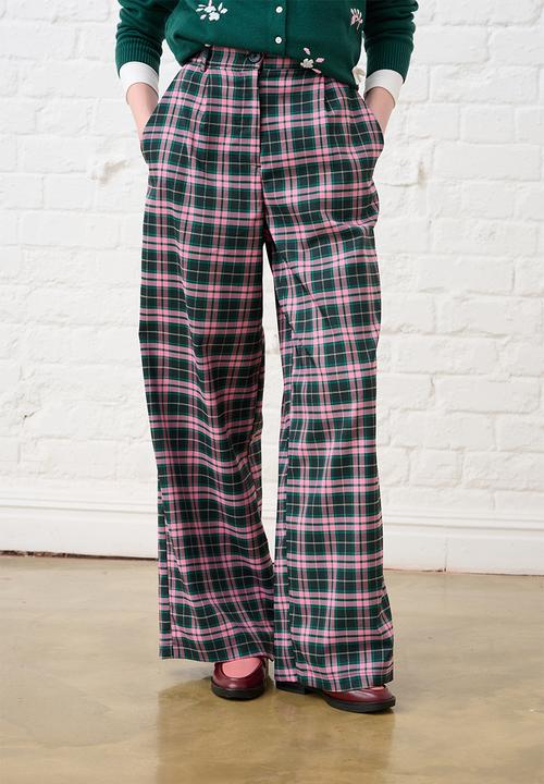 Me&B - Check Straight Leg Trousers - Pink/Green