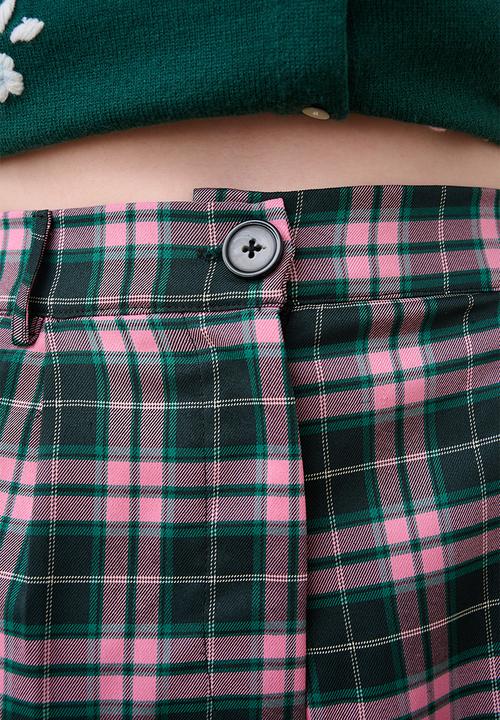 Me&B - Check Straight Leg Trousers - Pink/Green