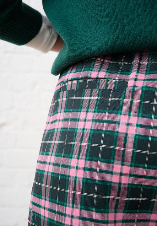 Me&B - Check Straight Leg Trousers - Pink/Green