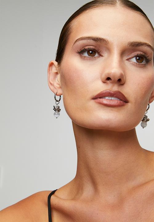 Tessa Design - Dior Stacked Bead Hoop Earrings - Silver