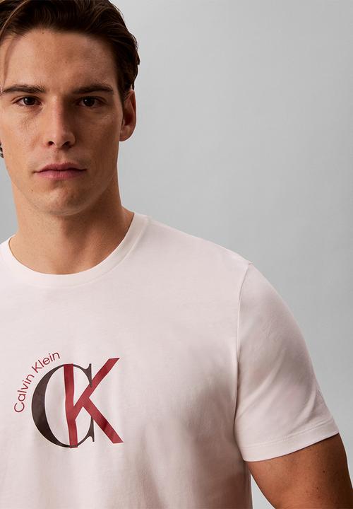Calvin Klein - Ss 30S Whsl Ckj 2Tone Ck Graphic Tee - White Greige
