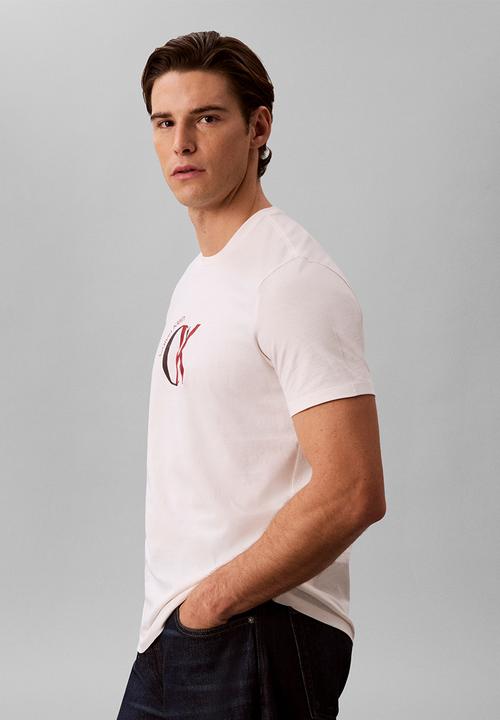 Calvin Klein - Ss 30S Whsl Ckj 2Tone Ck Graphic Tee - White Greige