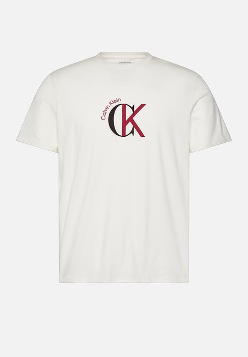 Calvin Klein - Ss 30S Whsl Ckj 2Tone Ck Graphic Tee - White Greige