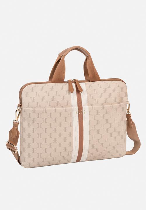 Elle - Monogram Slimline Laptop Bag - Beige