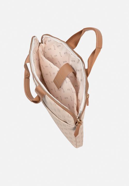 Elle - Monogram Slimline Laptop Bag - Beige