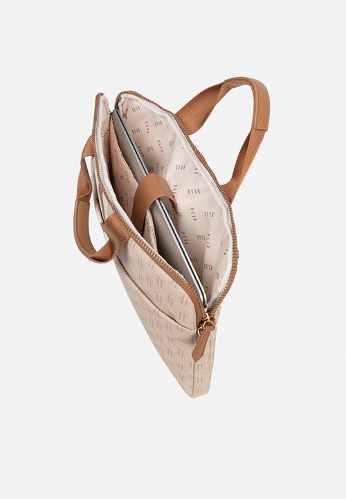 Elle - Monogram Slimline Laptop Bag - Beige