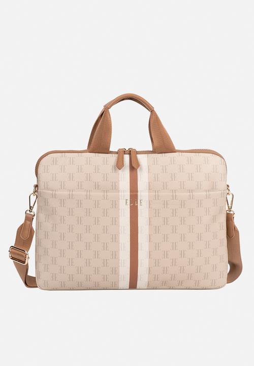 Elle - Monogram Slimline Laptop Bag - Beige