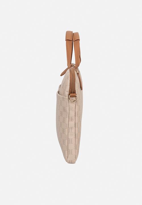 Elle - Monogram Slimline Laptop Bag - Beige