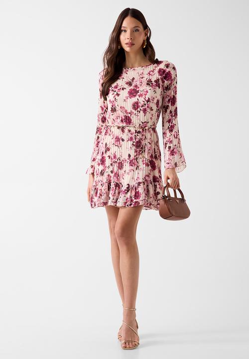 GUESS - Ls Ilenia Pleat Dress - Blush Roses Print