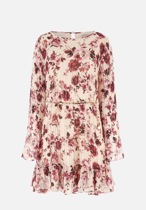 GUESS - Ls Ilenia Pleat Dress - Blush Roses Print