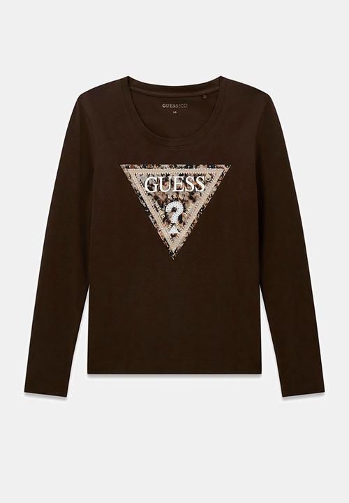 GUESS - Ls Cn Leo Triangle Tee - Dark Coffee