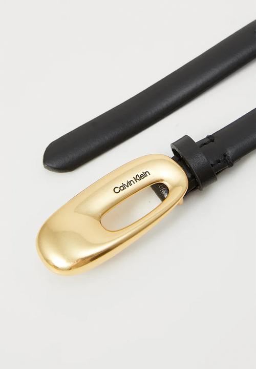 Calvin Klein - Oval buckle shiny strap 15mm - black/ tumbled deep gold