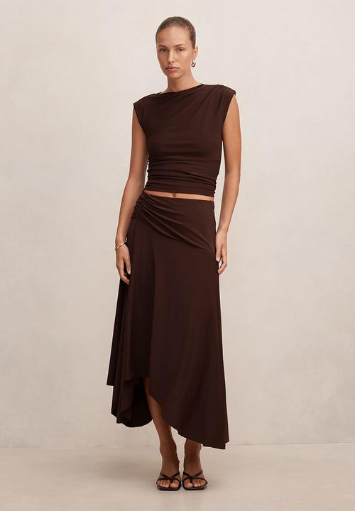 Forever New - Ariel Godet Hanky Hem Skirt In Bitter Co-Ord - Chocolate