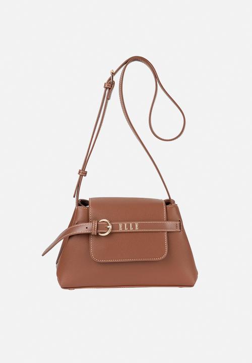 Elle - Belt Buckle Flapover Sling - Brown