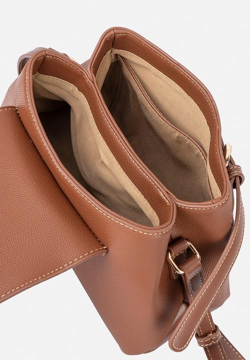 Elle - Belt Buckle Flapover Sling - Brown