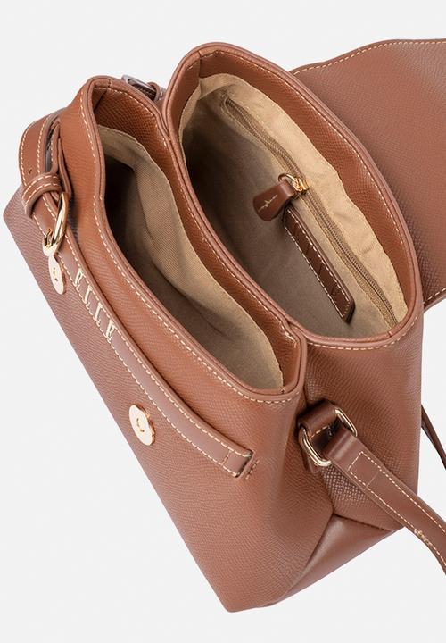 Elle - Belt Buckle Flapover Sling - Brown