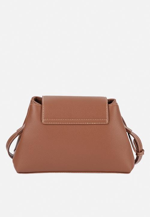 Elle - Belt Buckle Flapover Sling - Brown