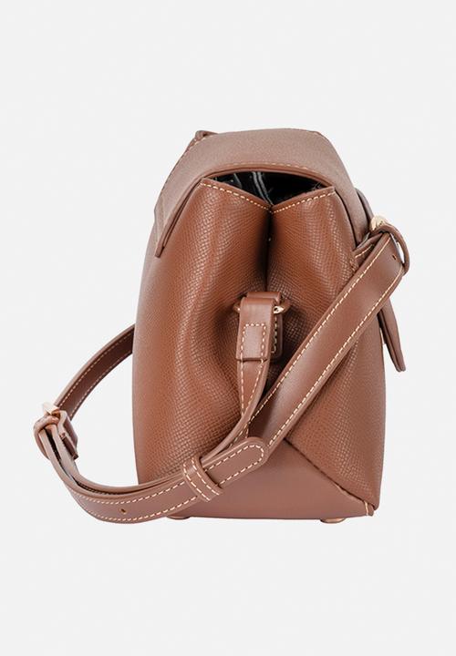 Elle - Belt Buckle Flapover Sling - Brown