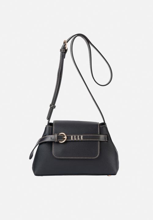 Elle - Belt Buckle Flapover Sling - Black