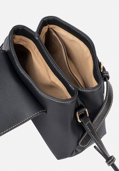 Elle - Belt Buckle Flapover Sling - Black
