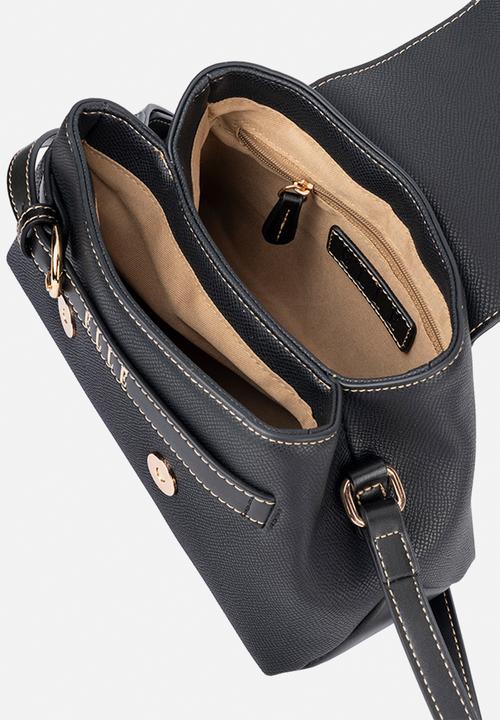 Elle - Belt Buckle Flapover Sling - Black