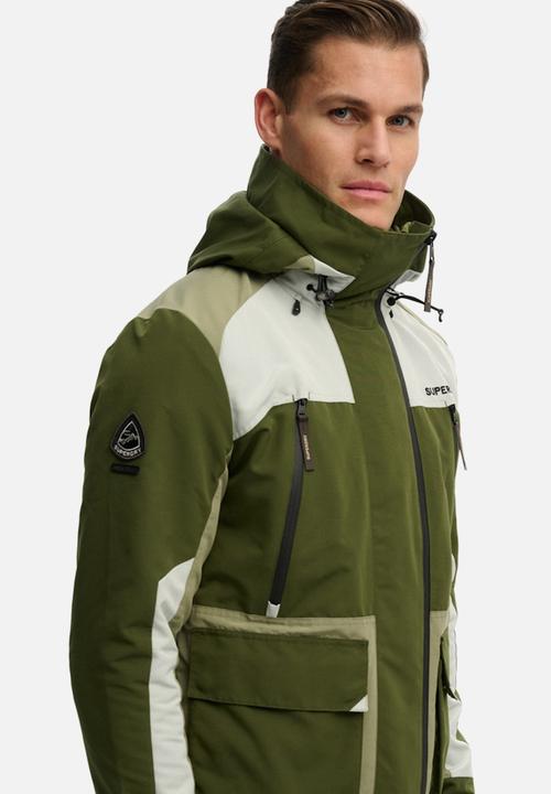 Superdry. - HOOD COLOUR BLOCK WINDBREAKER  - Rifle Green