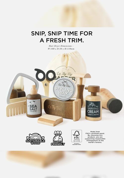 Le Toy Van - 12 Pcs Wooden Hairdresser and Barber Kit - neutral