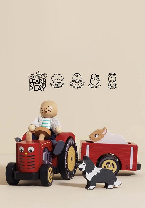 Le Toy Van - Wooden Farmyard Tractor & Trailer - multi