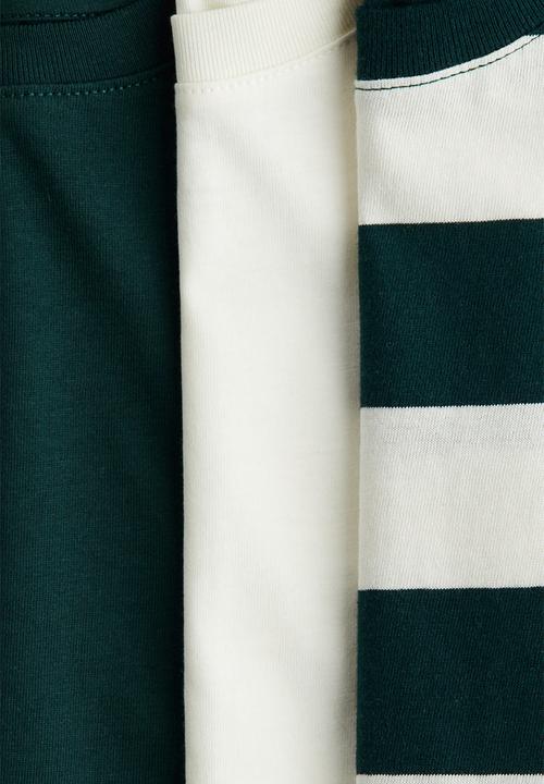 H&M - 3-pack cotton t-shirts - green/white striped