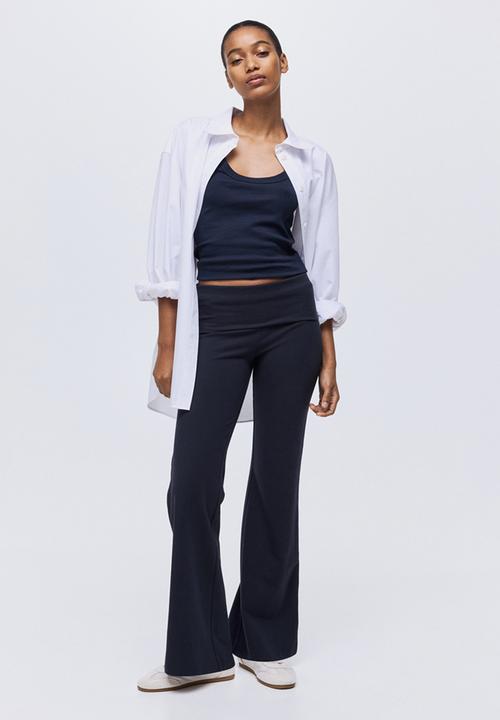 H&M - Foldover-waist cotton trousers - navy blue