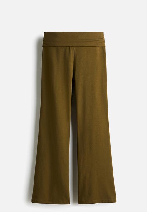H&M - Foldover-waist cotton trousers - khaki green