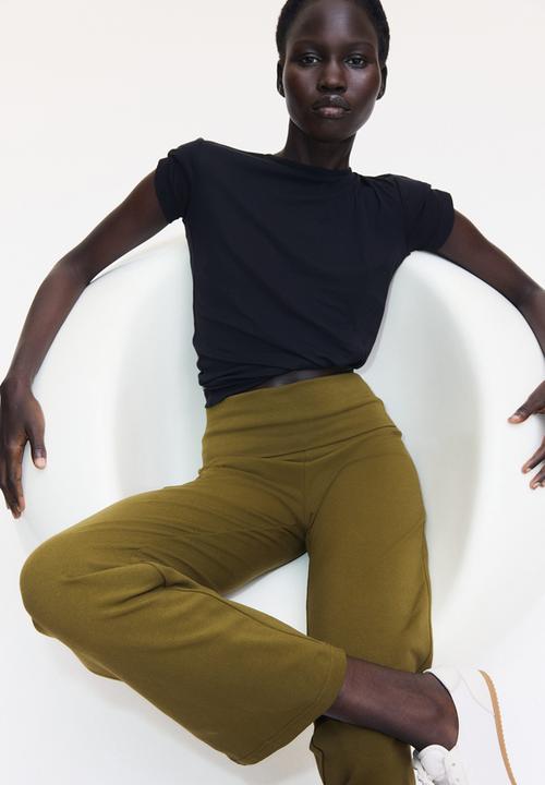 H&M - Foldover-waist cotton trousers - khaki green